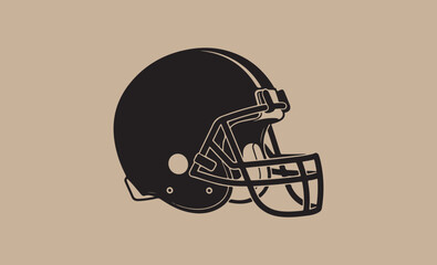 Classic black american football helmet with face mask on a neutral background
