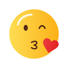 Yellow emoji face blowing a kiss with a red heart and a wink