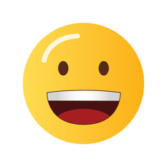 A bright yellow emoji face with a wide open mouth and a happy expression on a black background