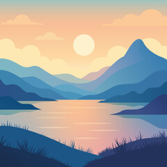 peaceful landscape with a lake and mountains
