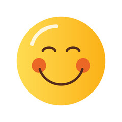 A happy and cheerful yellow emoji with rosy cheeks and closed eyes smiling broadly
