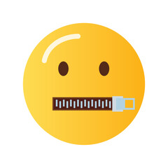 Yellow smiley face with a zipper across its mouth symbolizing silence and secrecy