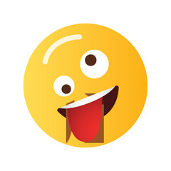 A silly yellow emoji face with its tongue sticking out and eyes looking in different directions