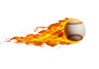 Baseball in flames flying through the air isolated on transparent background