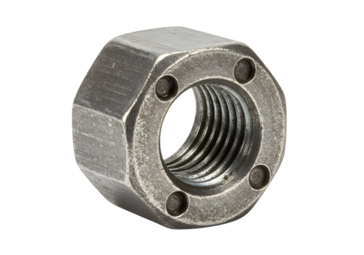 Hexagonal nut with four bolt holes isolated on transparent background