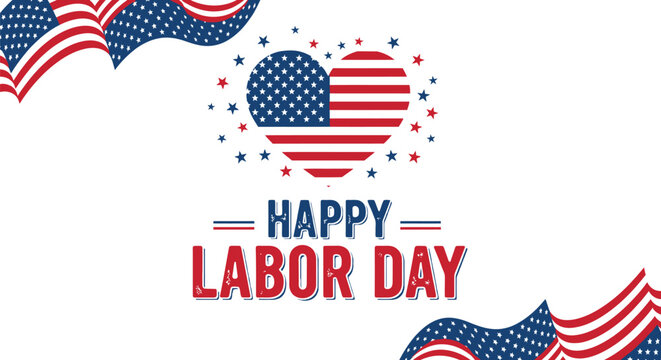 Happy labor day american flag heart vector design template editable