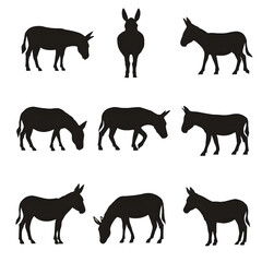 Donkey set silhouette vector style