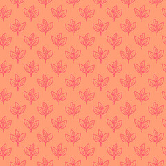 Seamless coral and pink leaf pattern.  Perfect for textile design, packaging, or website backgrounds. Minimalist style evokes freshness, growth, and nature.