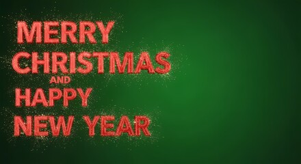 Sparkling Red 3D Typography on Deep Green Background for Christmas and New Year