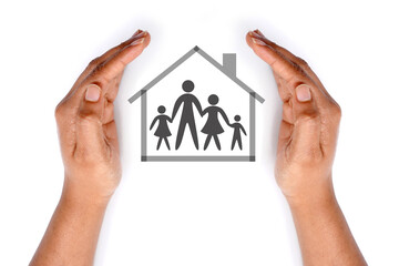 Family and house protection in hands. meaningful image. white background