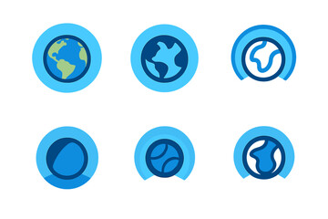 Fototapeta premium Atmospheric Halo Logos. Why the sky is blue. Set Logo of Earth and atmosphere: planet with atmospheric halo showing blue scattering. harmonious logo variations