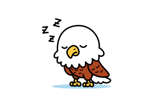 Cartoon Eagle Sleeping Brown and White Pixelated Bird Icon Illustration with Zzz Symbols on Transparent Background