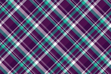 Stylish plaid pattern in purple, teal,  white. A versatile background for graphic design, textile projects, or web design. Evokes tradition with a modern twist. © SolaruS