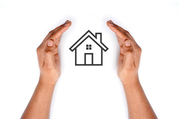 Dream house, home covering by hands. meaningful real state image.