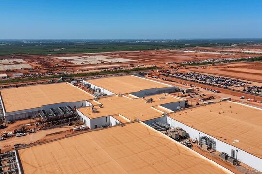 A large-scale data center in Abilene, Texas stands amid open plains