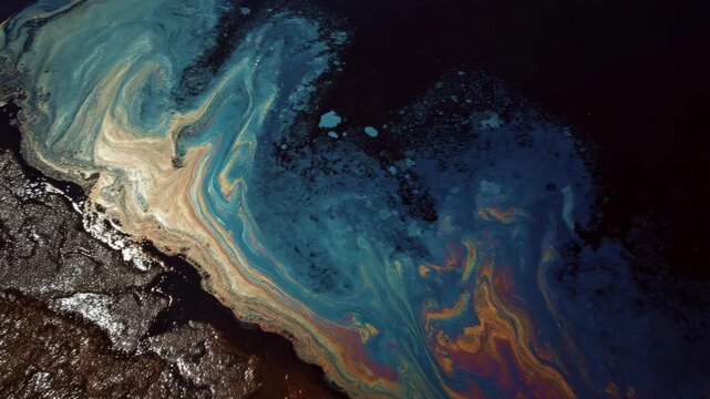 oil slick on a shimmering water surface environmental pollution concept animation