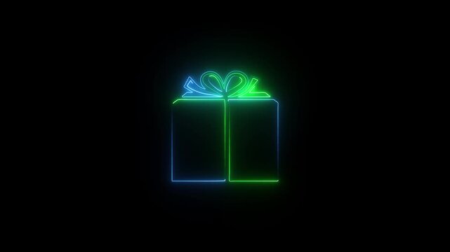 Glowing neon light gift box icon animation on background, Glowing neon light gift box icon animation ,Glowing neon light gift box icon animation on black background .4k video black background .