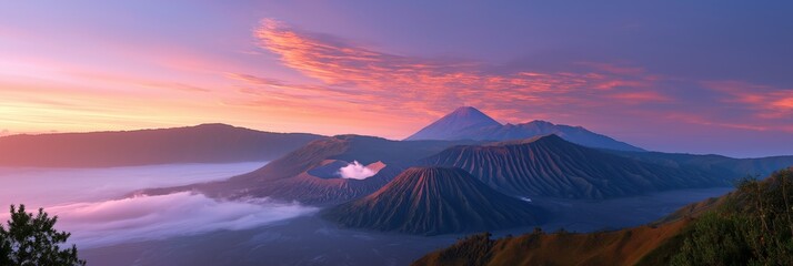 Scenic sunrise over mount bromo volcanic landscape in indonesia