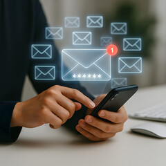 A person interacts with email notifications on a smartphone, indicating active communication and digital connectivity