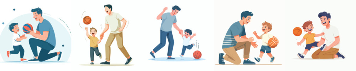 vector of a father playing ball with his son