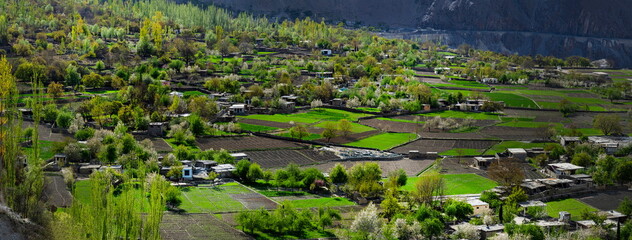 beautiful panorama landscape of spring season in Gilgit Baltistan 
