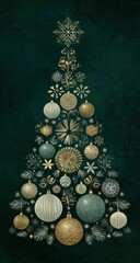 Naklejka premium A festive emerald background supports a tree made of ornaments & snowflakes