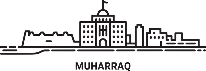 Obraz premium Muharraq Skyline Outline Landmark Building Cityscape Architecture Style