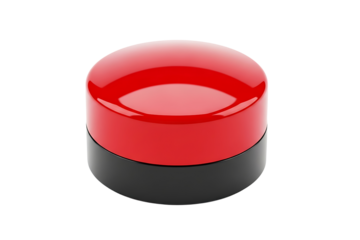 Close up of a single red button. Isolated on transparent background, png