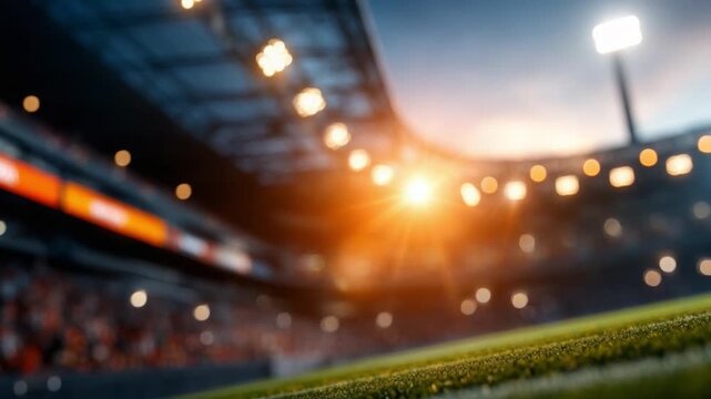 Stadium's Brightness: An expansive stadium comes alive with radiant lights, setting the stage for a night of competition, with the illuminated field creating a spectacle of anticipation.