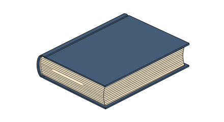 An illustration of a closed, hardcover book with a dark blue cover and yellowed pages.