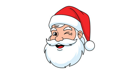 A cheerful Santa Claus winks while wearing his iconic red hat and beard.