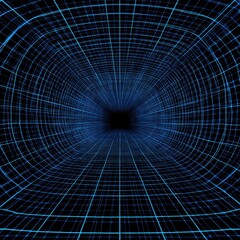Fototapeta premium Blue Grid Tunnel Perspective Abstract, Futuristic, Dark, Tech Background