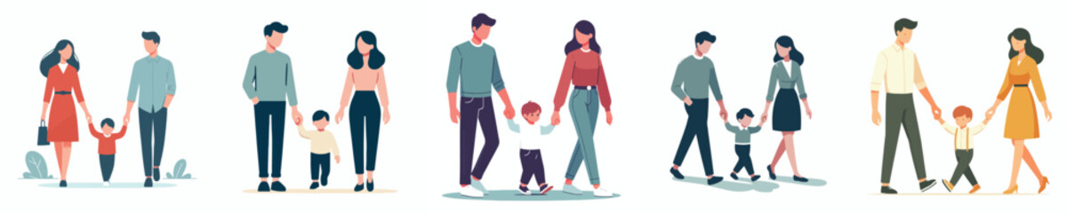 Obraz premium vector father and mother walking with their first child