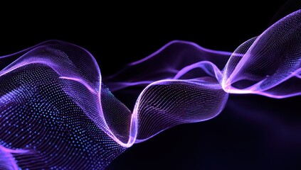 Abstract, flowing, purple wave of light against a black background, suggestive of energy