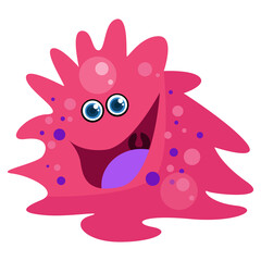 Fototapeta premium Cartoon Pink Germ Character with Big Smile and Blue Eyes on Transparent Background Cute Isolated Vector Illustration for Medical and Educational Use