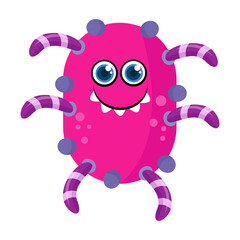 Cartoon Pink Germ Character with Blue Eyes and Purple Legs on Transparent Background