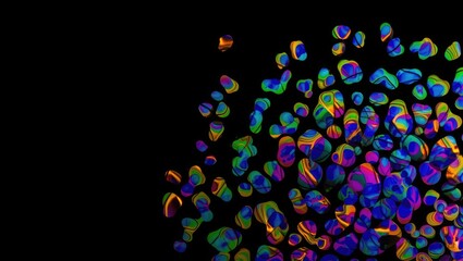 Obraz premium Cluster of vivid multicolored stones or crystals on black background creating abstract artistic composition. Generative AI.