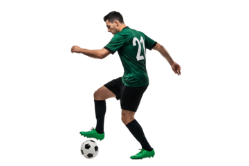 Soccer Player With Ball. Isolated on transparent background, png