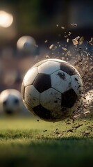 Fototapeta premium Successful flight of the ball in the european europa cup broadcasting event amidst vibrant atmosphere
