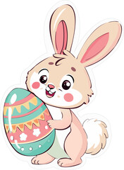 Easter Bunny with Painted Egg — Cute Sticker / Clipart (Isolated)