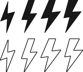  Flash power icon set. Lighting icons collection. Electricity or Thunderbolt  symbol. Bolt, Flash, power, energy, voltage sign