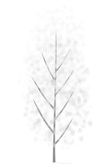 Snowy tree on a white background, abstract sketch. Winter landscape.