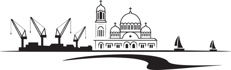 Constanta Romania Cityscape Line Art Outline Silhouette Urban Landscape Illustration