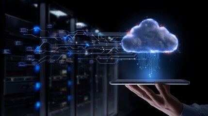future tech innovation - Data transfer event cloud computing digital technology server room virtual environment innovative solutions - digital transformation