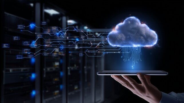 future tech innovation - Data transfer event cloud computing digital technology server room virtual environment innovative solutions - digital transformation