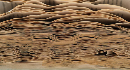 Wavy dry papers background, selective focus. Dry paper pages of a book after being immersed in water