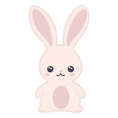 Illustration of a cute light pink bunny rabbit with long ears and a small mouth on a white background