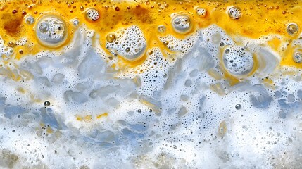 Abstract bubbly surface with golden hues and foamy texture detail