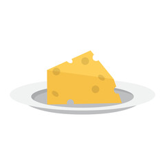 Yellow Cheese Wedge on White Plate Isolated on Transparent Background