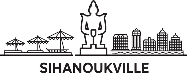Sihanoukville Cambodia Skyline Silhouette Landmark Travel Vector Illustration